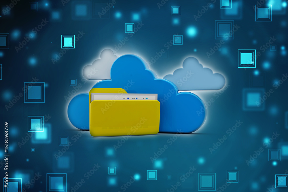 Poster 3d rendering cloud computing concept, cloud internet technology concept background, cloud computing 