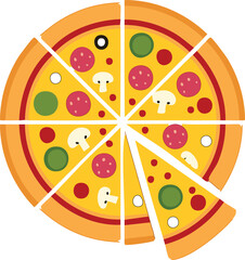 Cheesy Slice of Pizza Vector Illustration &ndash; Tasty Fast Food Clip Art