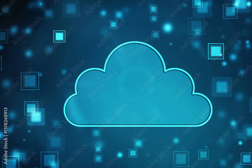 Poster 2d illustration of cloud computing, digital cloud computing concept background. cyber technology, in