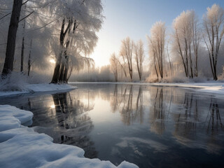 winter landscape with frozen lake