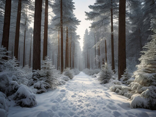 winter forest in the snow and snow covered trees