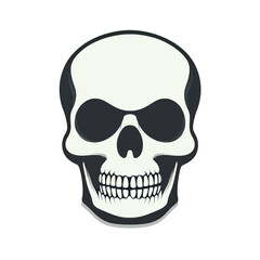 Obraz premium Monochrome human skull icon with empty eye sockets and detailed teeth in flat minimalist vector style for anatomy and Halloween design concepts