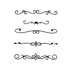Text dividers doodle set. Wedding decorative elements. Divider ornament, borders, vintage line separators. Hand drawn vector illustration isolated on white background