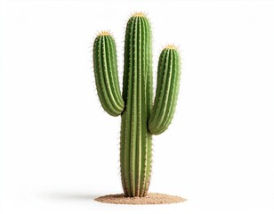 Tall green cactus with three arms sprouting from its main trunk on a white background.