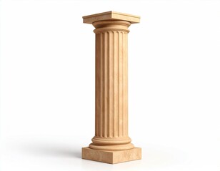 Classic column: fluted shaft, square base and capital, architectural elegance on white.