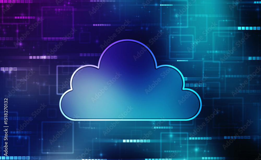 Poster 2d illustration of cloud computing, digital cloud computing concept background. cyber technology, in