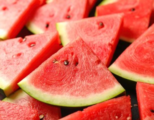 Triangular slices of juicy watermelon fruit, ready to eat and enjoy during summer.
