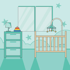 baby's bedroom interior green color vector illustration template graphic design . furniture 2d simple cartoon interior for child room decoration concept business in flat style backgrounds