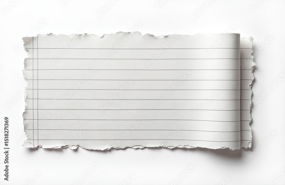 Poster ripped line paper on white background. torn scrap of lined notebook sheet. jagged edges, rough textu