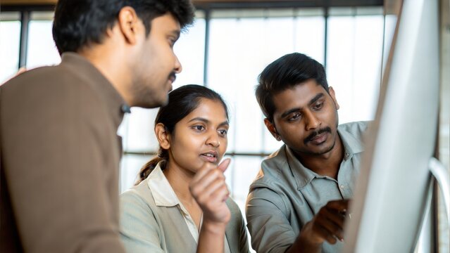 Indian and Diverse Business Team Engaged in Office Brainstorming Session	
