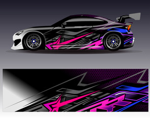 Car wrap design vector. Graphic abstract stripe racing background designs for vehicle, rally, race, adventure and car racing livery