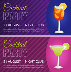 Set of vector templates of horizontal flyers, invitations to cocktail party.