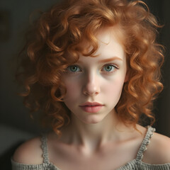 Fototapeta premium Mujer de piel clara y cabello rojizo rizado