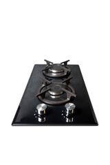 Contemporary black tempered glass gas stove hob with Two burners with auto ignition knob cast iron...