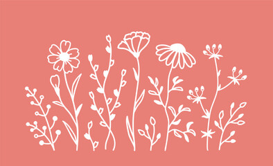 Floral pattern and set isolated flowers and wildflowers