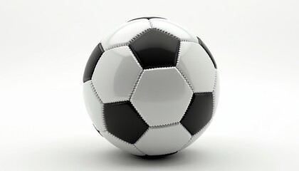 Fototapeta premium Soccer ball against white backdrop. Classic black white design, sport equipment. Football, soccer game, championship concept. Perfect for sports blogs, websites. Ball soccer competition.