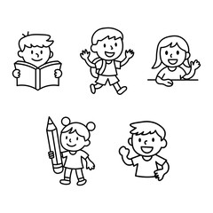 Fototapeta premium Doodle Kids Activity Icons – Cute Children Character Vector Set for Education and School