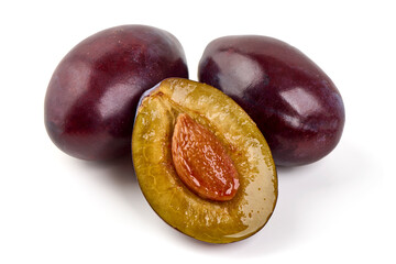 Juicy Plums, isolated on white background