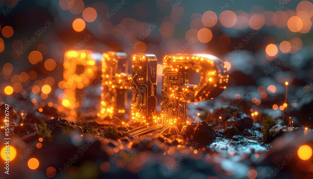 Poster Illuminated PHP Text with Circuit Design Elements