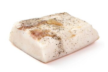 Lard Block with Pepper, Raw Fat, isolated on white background