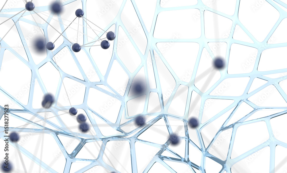 Poster Neural network 3D illustration. Big data and cybersecurity