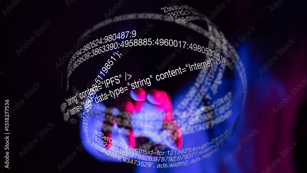 Poster futuristic digital sphere with glowing code,data, internet, technology concept.