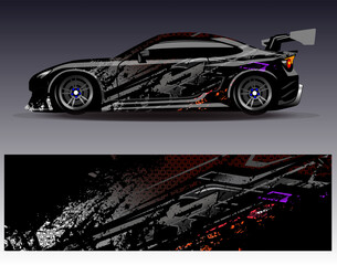 Fototapeta premium Car wrap design vector. Graphic abstract stripe racing background designs for vehicle, rally, race, adventure and car racing livery