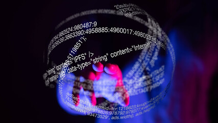 Futuristic digital sphere with glowing code,data, internet, technology concept.