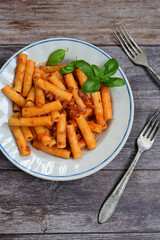  Pasta bolognese .Italian home made meal Fresh   maccheroni pasta with tomato sauce, basil, herbs ,parmesan cheese ,fresh cherry tomatoes and parsley on wooden background. Kitchen Poster 