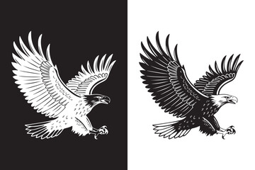 Majestic Eagle in Flight (Black and White Illustration)