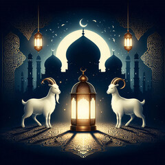Eid al-Adha Celebration with Goats and Mosque