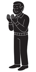 Silhouette of a man holding both hands together in a supplicating gesture