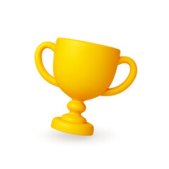 Gold trophy 3d icon simple design. Classic golden cup isolated object, rendering element. Award prize for competition, decorative vector item