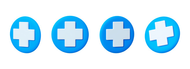 Obraz premium Healthcare, hospital, medical 3d icons. Classic clinic symbol different rotations. Isolated insurance, pharmacy buttons, rendering vector elements