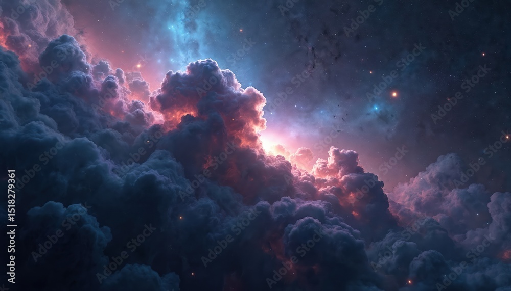 Poster cosmic nebula illustration in space. gas dust clouds, nebula in outer space. birth expansion of univ