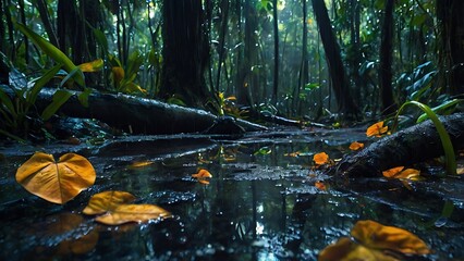 autumn leaves in the water