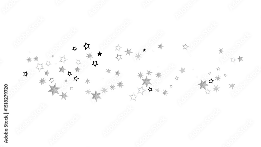 Poster Abstract image of scattered silver stars on a black background. The stars are of different sizes and sparkle, creating a dreamy and magical atmosphere.