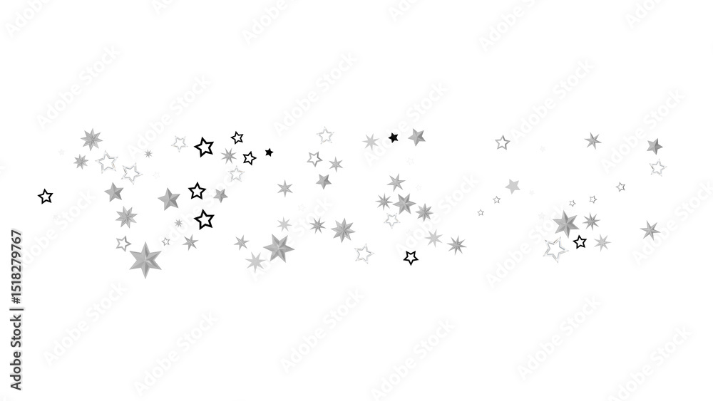 Poster Abstract image of scattered silver stars on a black background. The stars are of different sizes and sparkle, creating a dreamy and magical atmosphere.