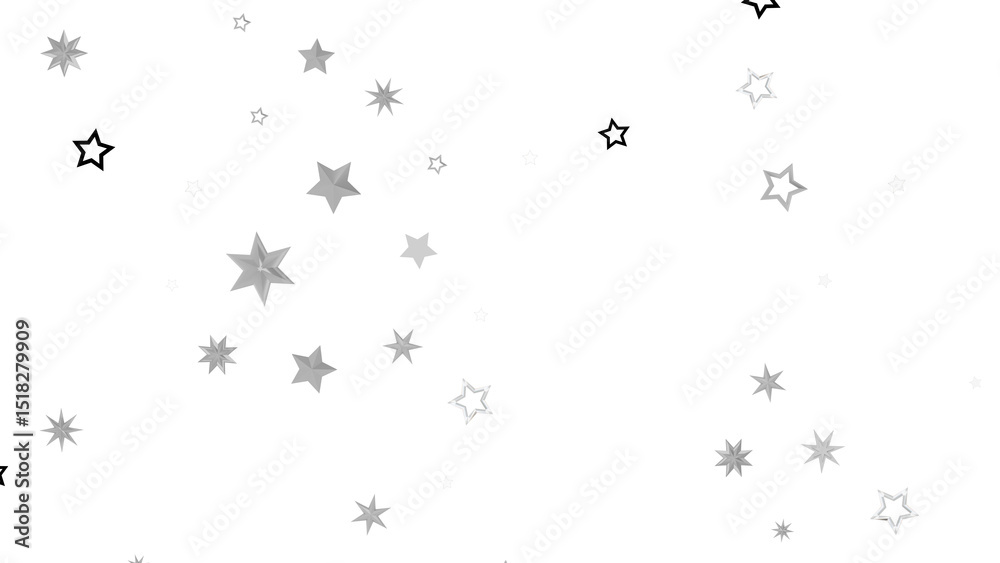 Poster a black background with white stars scattered across the surface in various sizes. the stars have a 