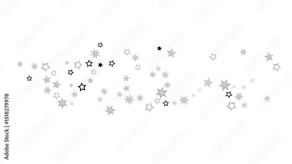 Poster Abstract image of scattered silver stars on a black background. The stars are of different sizes and sparkle, creating a dreamy and magical atmosphere.