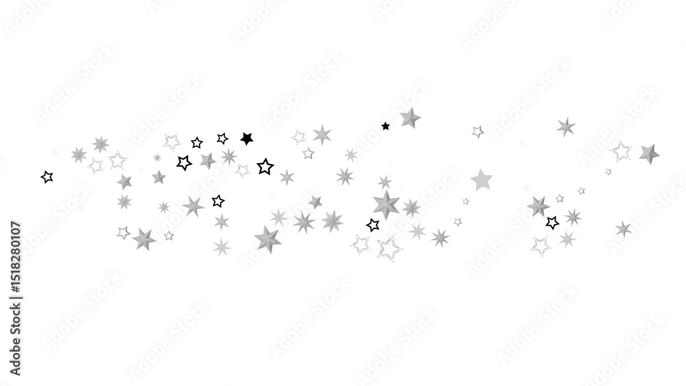 Poster Abstract image of scattered silver stars on a black background. The stars are of different sizes and sparkle, creating a dreamy and magical atmosphere.