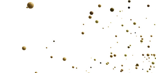 Abstract background with gold and brown spheres scattered on white.