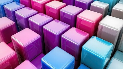 Fototapeta premium Colorful glossy cubes arranged in a grid pattern.
