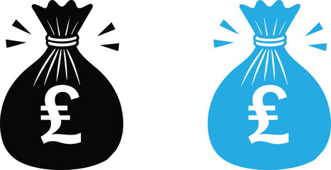 British pound money bag icon, black and blue.