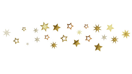 A scattering of golden stars of various sizes and shapes on a black background.