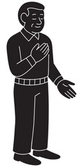 Silhouette of a man standing with one hand over his heart in reverence