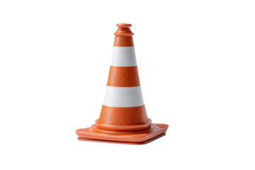 PNG Orange traffic cone with white reflective stripes for road safety