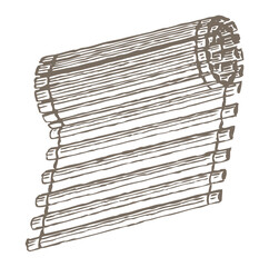 Hand drawing of rug roll, scroll, vector illustration isolated on white