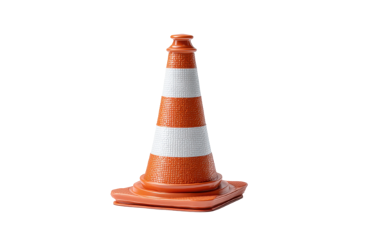 PNG Orange traffic cone with white reflective stripes for road safety