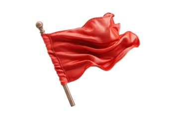 PNG Red flag waving on wooden pole against black background